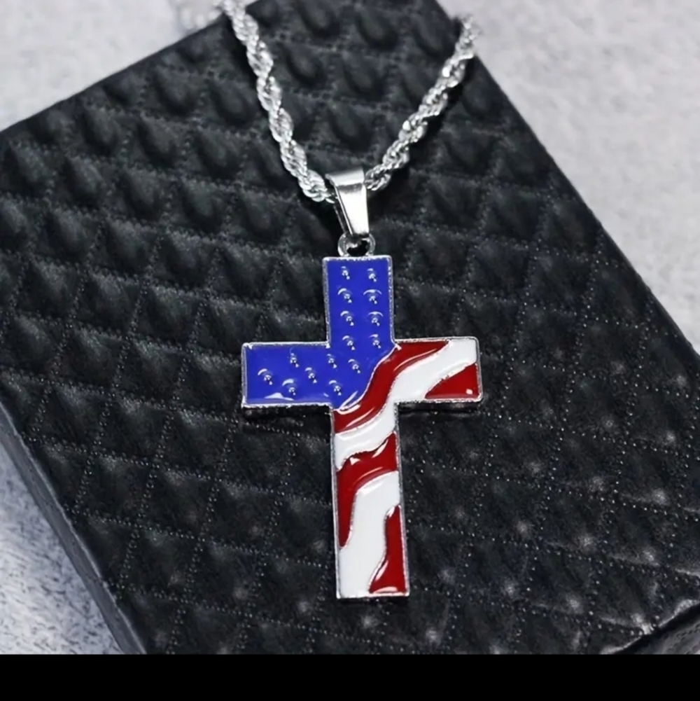 Cross Patrotic Silver 23" Chain
